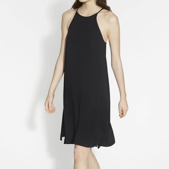 HALSTON HERITAGE High Neck Flowy Cami Silk Dress Black Back Logo - Picture 4 of 13